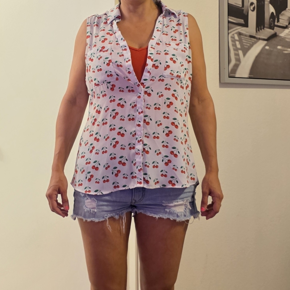 Express White Sleeveless Button Down Shirt